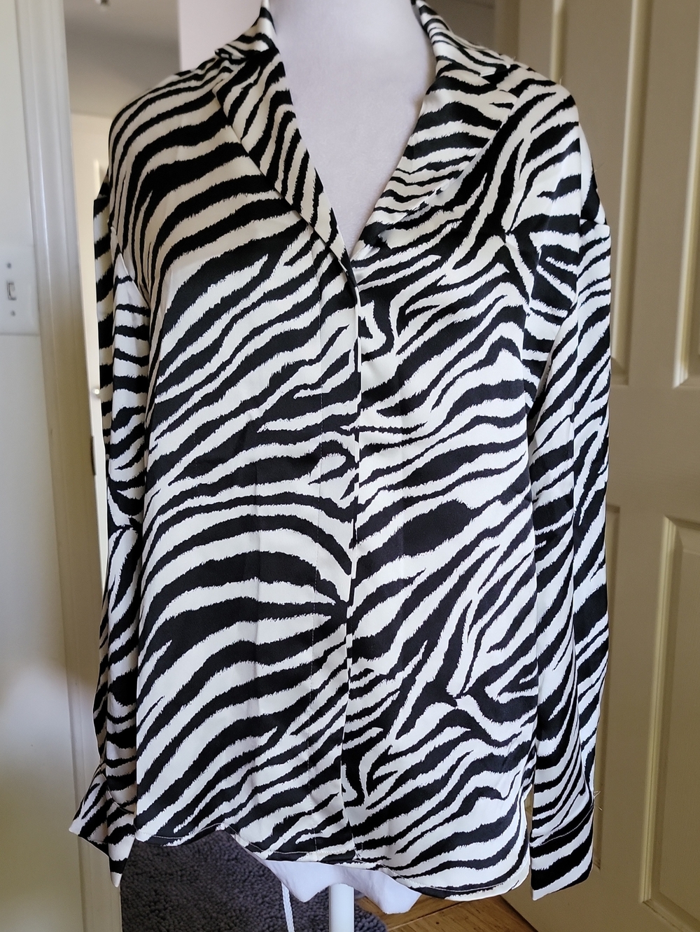 Rachel Zoe Black and White Zebra-Print Button Front Blouse